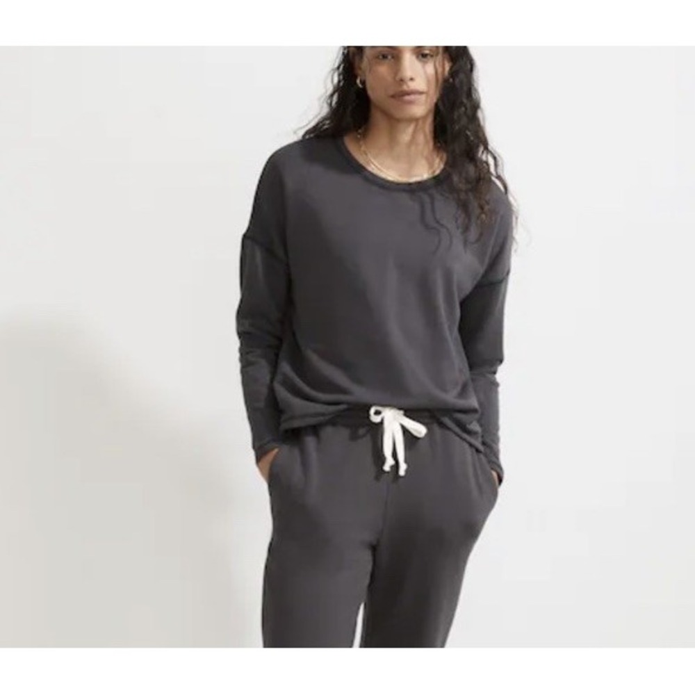 Madewell MWL Superbrushed Easygoing Sweatshirt Black Coal Sz XS Soft Lounge